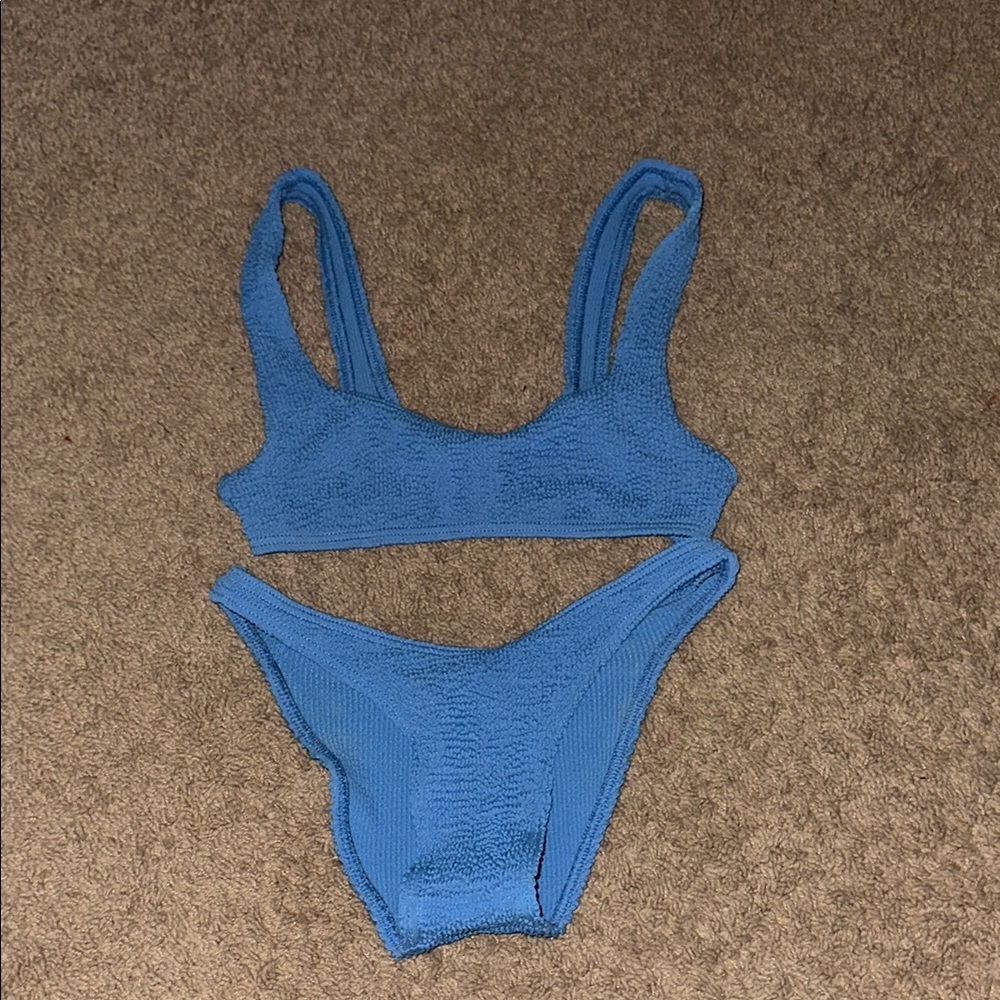 Blue Textured Bikini Set